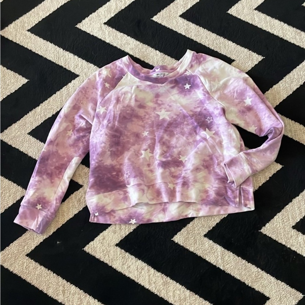 Wildfox Crewneck Long Sleeve Sweatshirt Purple Tie Dye Stars L - Picture 2 of 3